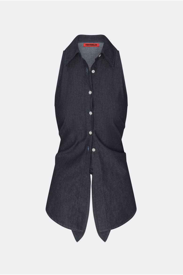 Loch Sleeveless Poplin Tie Back Button Up Shirt, Main, color, Indigo