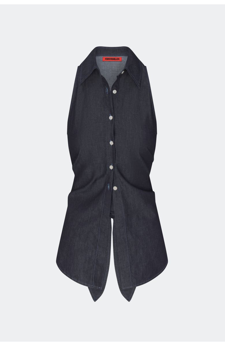 SIMONMILLER Loch Sleeveless Chambray Button-Up, Main, color, Indigo
