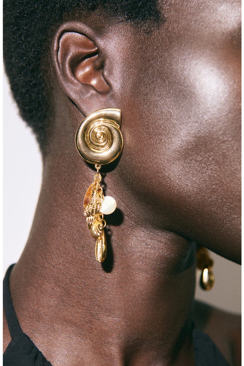 Shell Pendant Drop Earrings, Alternate, color, GOLD