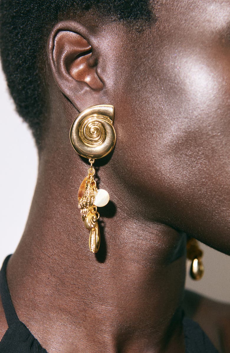 MANGO Shell Pendant Drop Earrings, Alternate, color, Gold