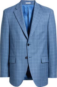 Peter Millar Flynn Classic Fit Light Blue Check Wool Sport Coat