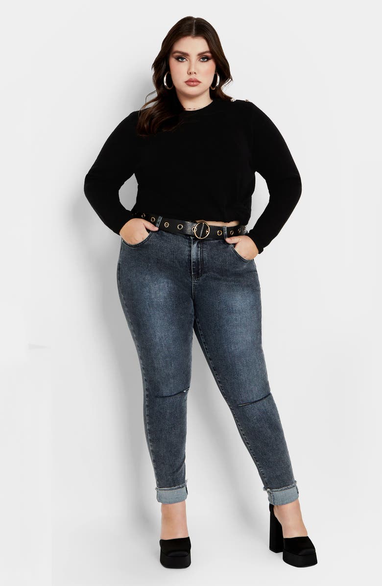 City Chic Royal Tie Hem Sweater, Alternate, color, Black