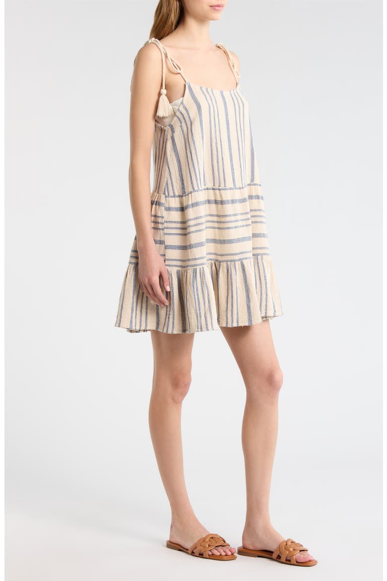 Stripe Tie Shoulder Cotton Cover-Up Dress, Alternate, color, BEIGE/ BLUE STRIPE