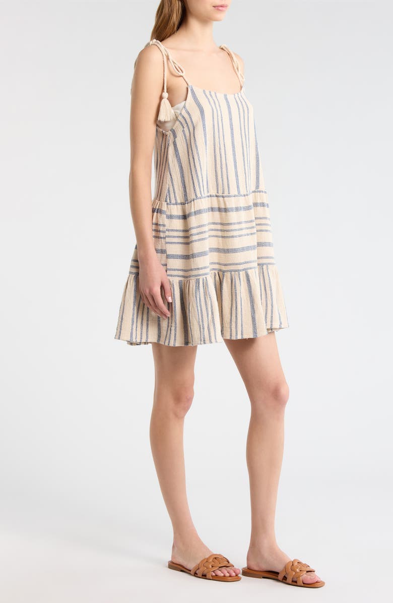 Elan Stripe Tie Shoulder Cotton Cover-Up Dress, Alternate, color, Beige/ Blue Stripe