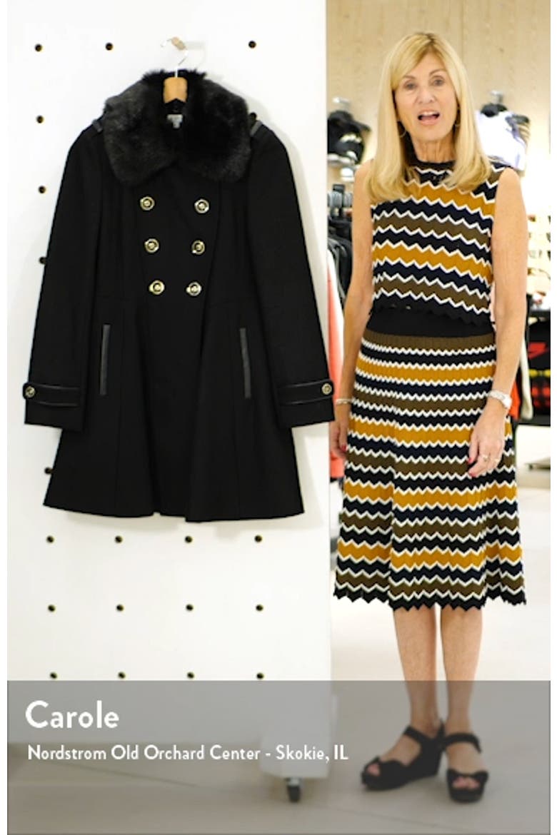 Double Breasted Fit & Flare Coat with Faux Fur Collar video