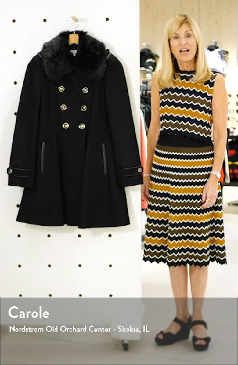 Double Breasted Fit & Flare Coat with Faux Fur Collar, sales video thumbnail