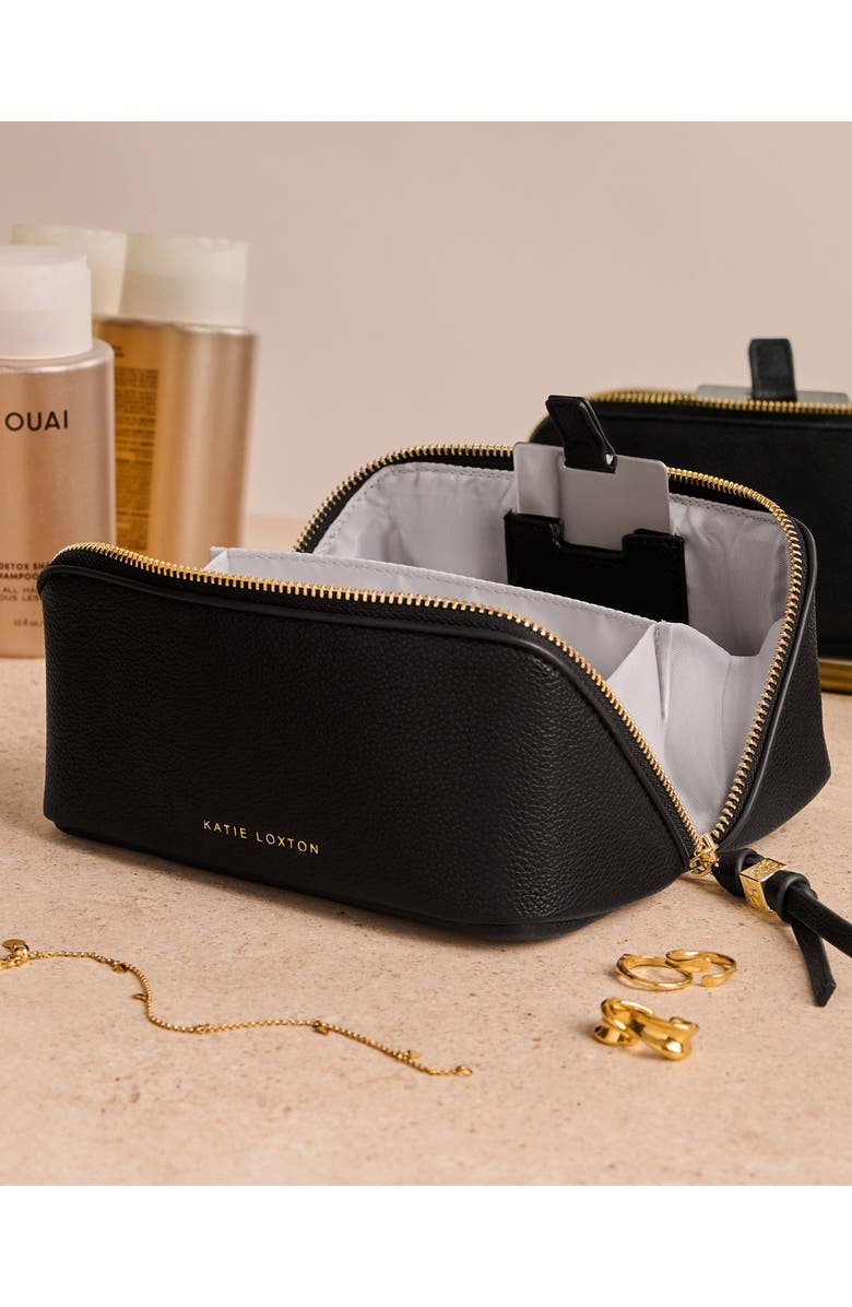 Katie Loxton Fold-Out Mirror Makeup Bag in Black, Alternate, color, Black