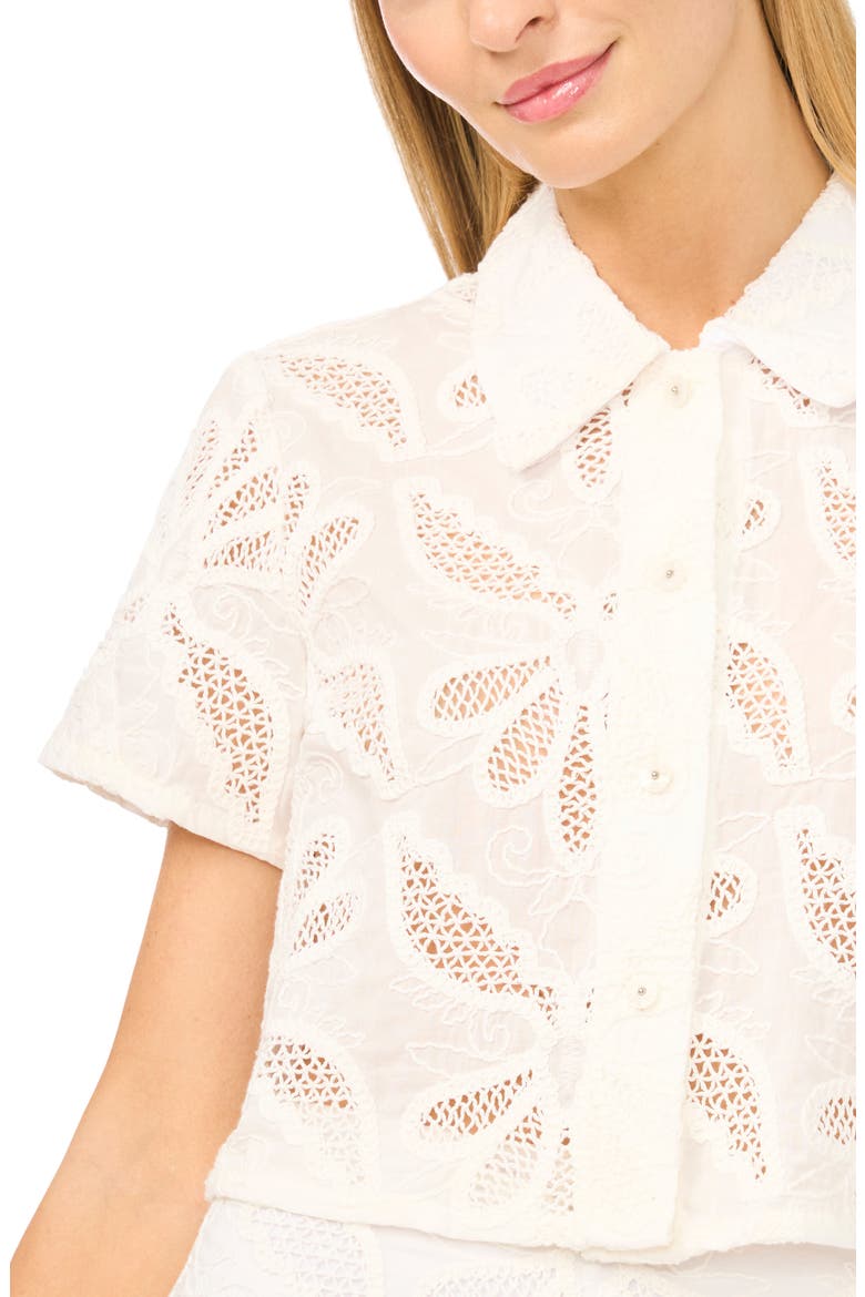 Liz Broderie Anglaise Cotton Button-Up Top, Alternate, color, ULTRA WHITE