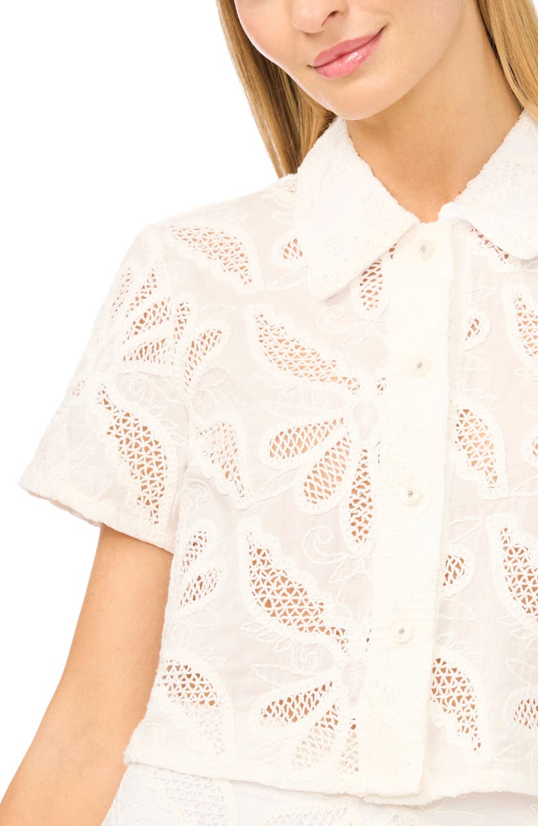 Ted Baker Liz Broderie Anglaise Cotton Button-Up Top, Alternate, color, Ultra White