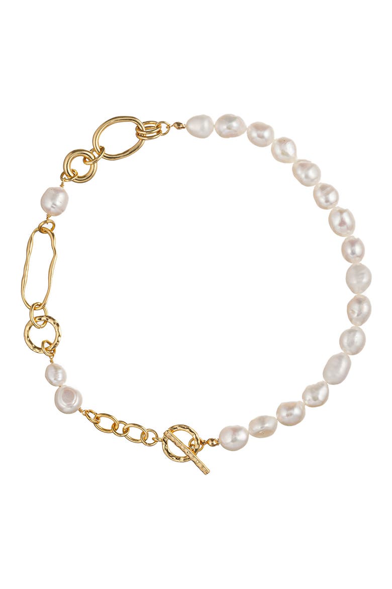 Mina Shell Freshwater Pearl Chain Necklace, Main, color, GOLD