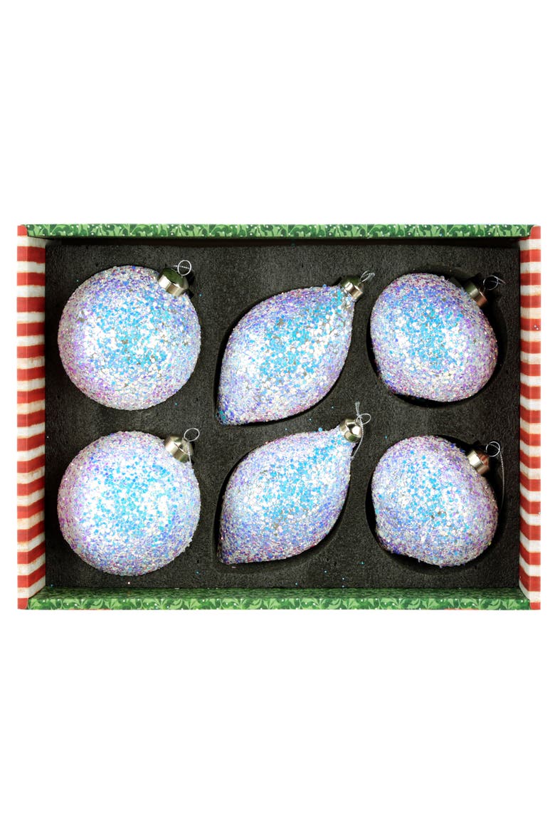 Iridescent Glitter Ornament, Box of 6, Alternate, color, White