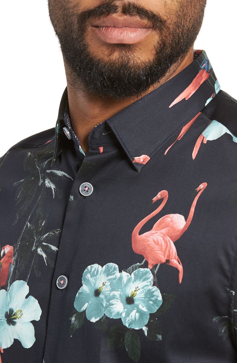 Ted Baker London Chela Slim Fit Tropical Print Sport Shirt, Alternate, color, 