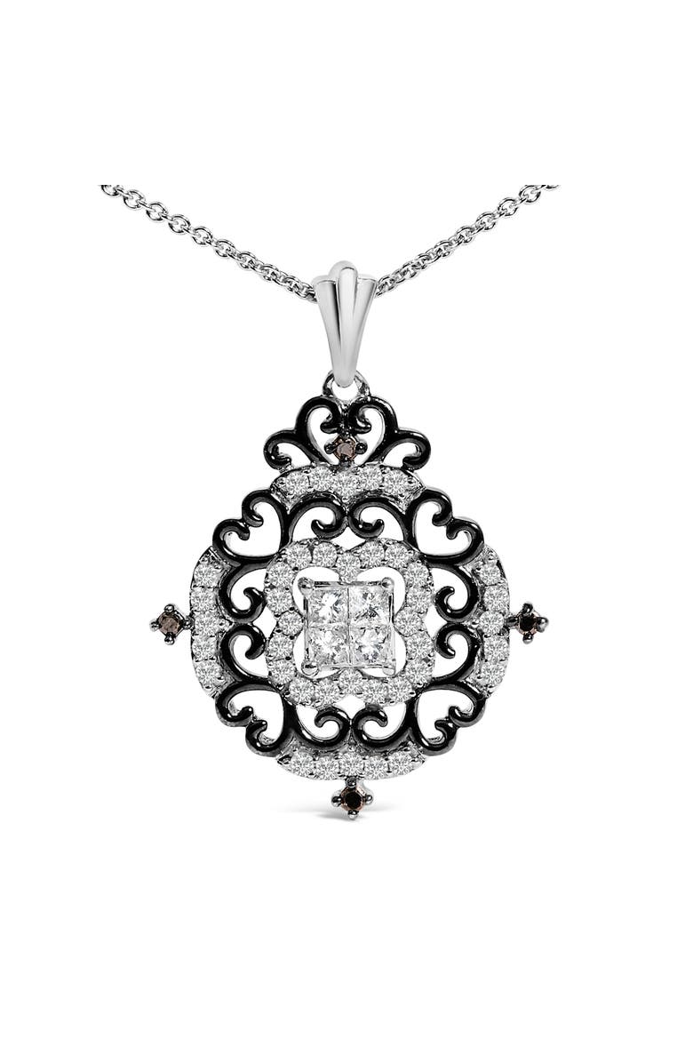 Haus of Brilliance Black Rhodium Plated Sterling Silver 3/4 Cttw Diamond Ornate Medallion Pendant Necklace, Alternate, color, Silver