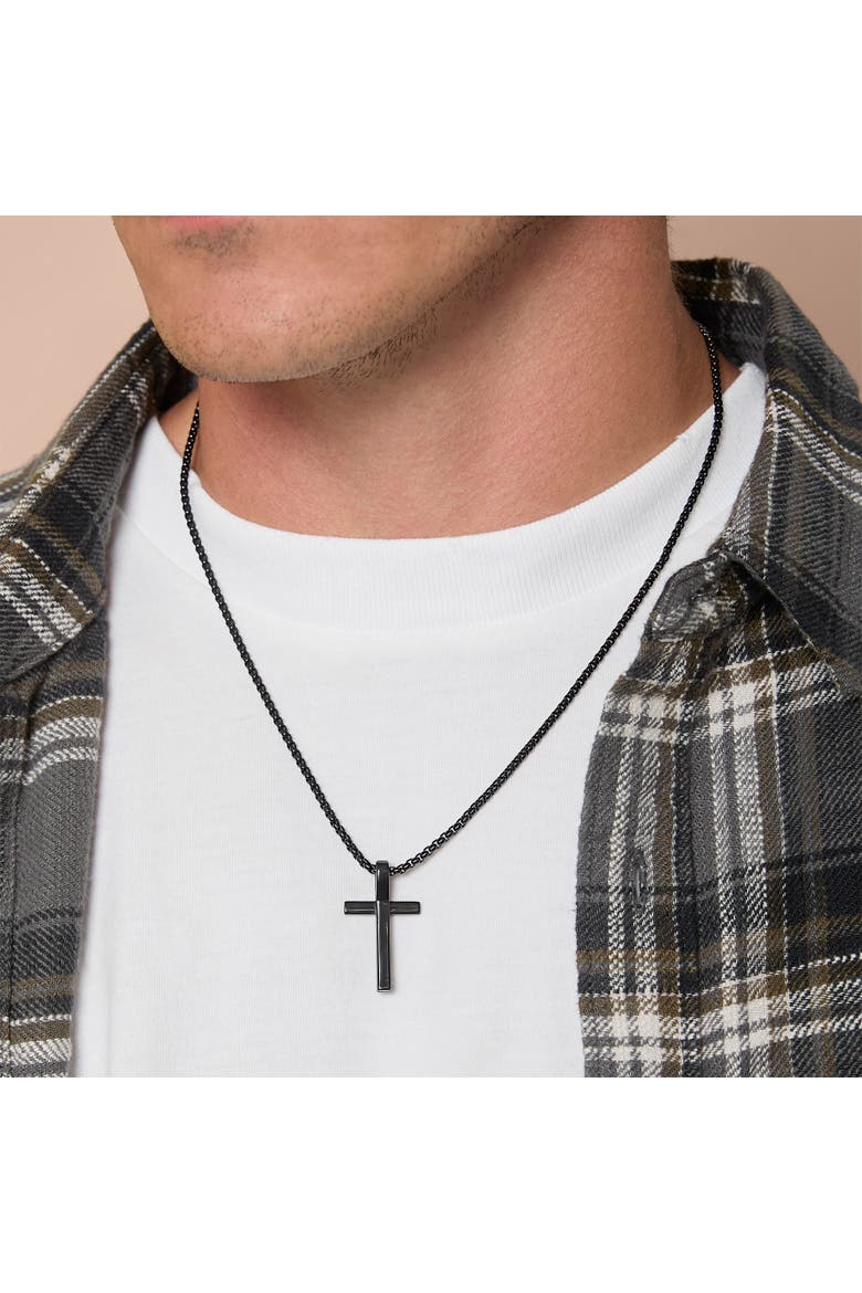 Black Cross Pendant 22" Chain, Alternate, color, Black