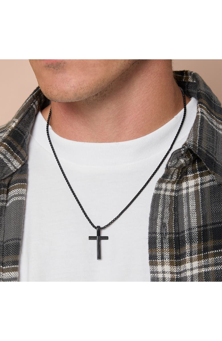 Lucky Brand Black Cross Pendant 22" Chain, Alternate, color, Black