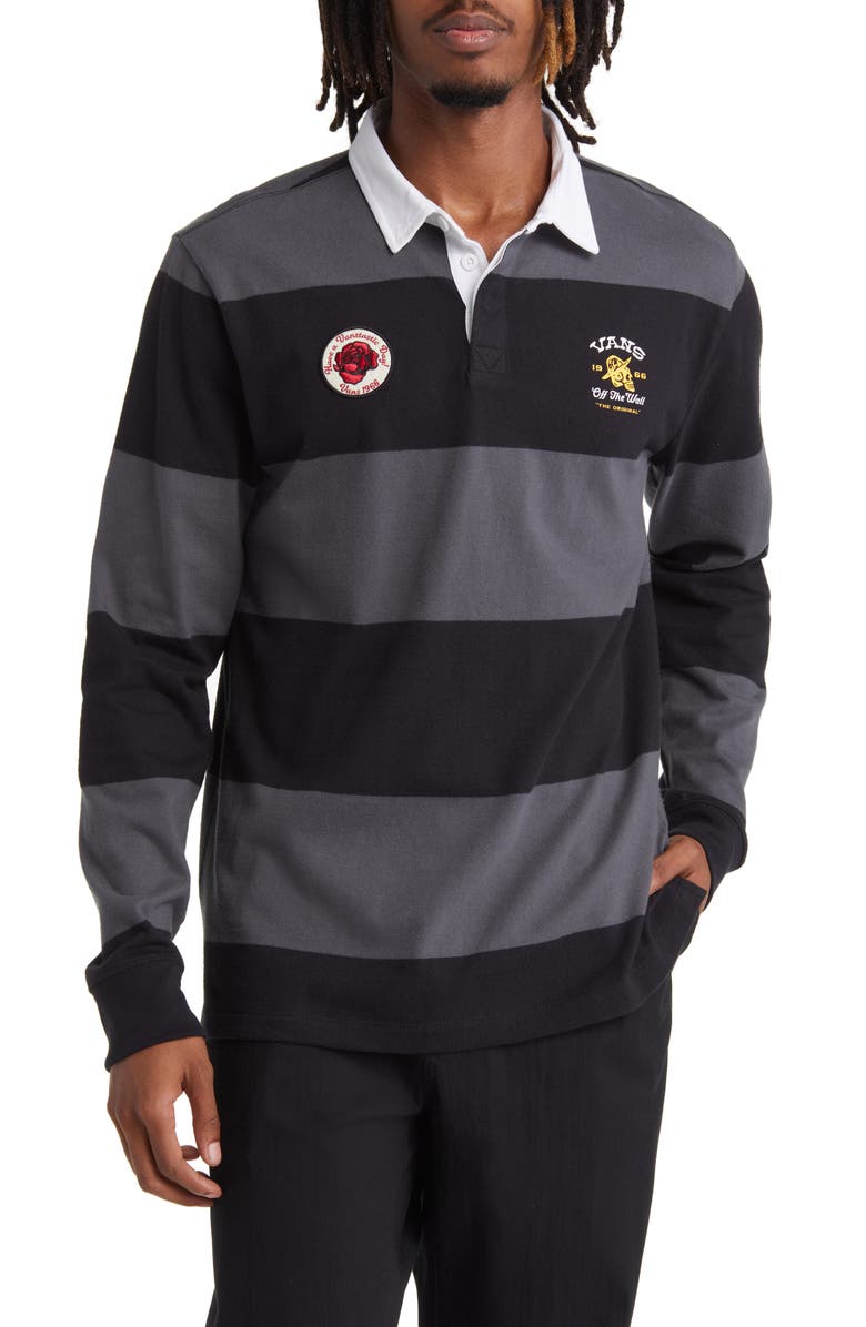 Vans Desert Hi Stripe Long Sleeve Rugby Polo, Main, color, 