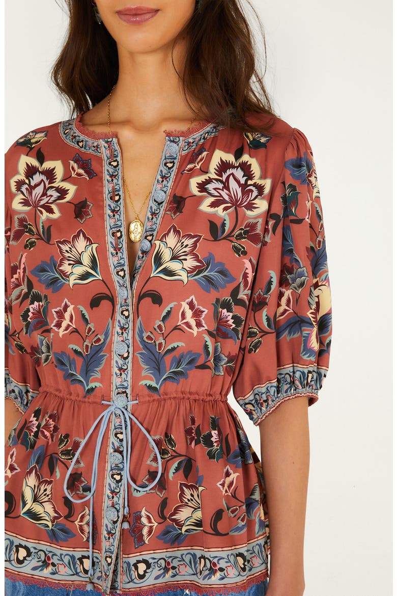Floral Tapestry Lace Trim Button-Up Shirt, Alternate, color, FLORAL BEAUTY TAPEST