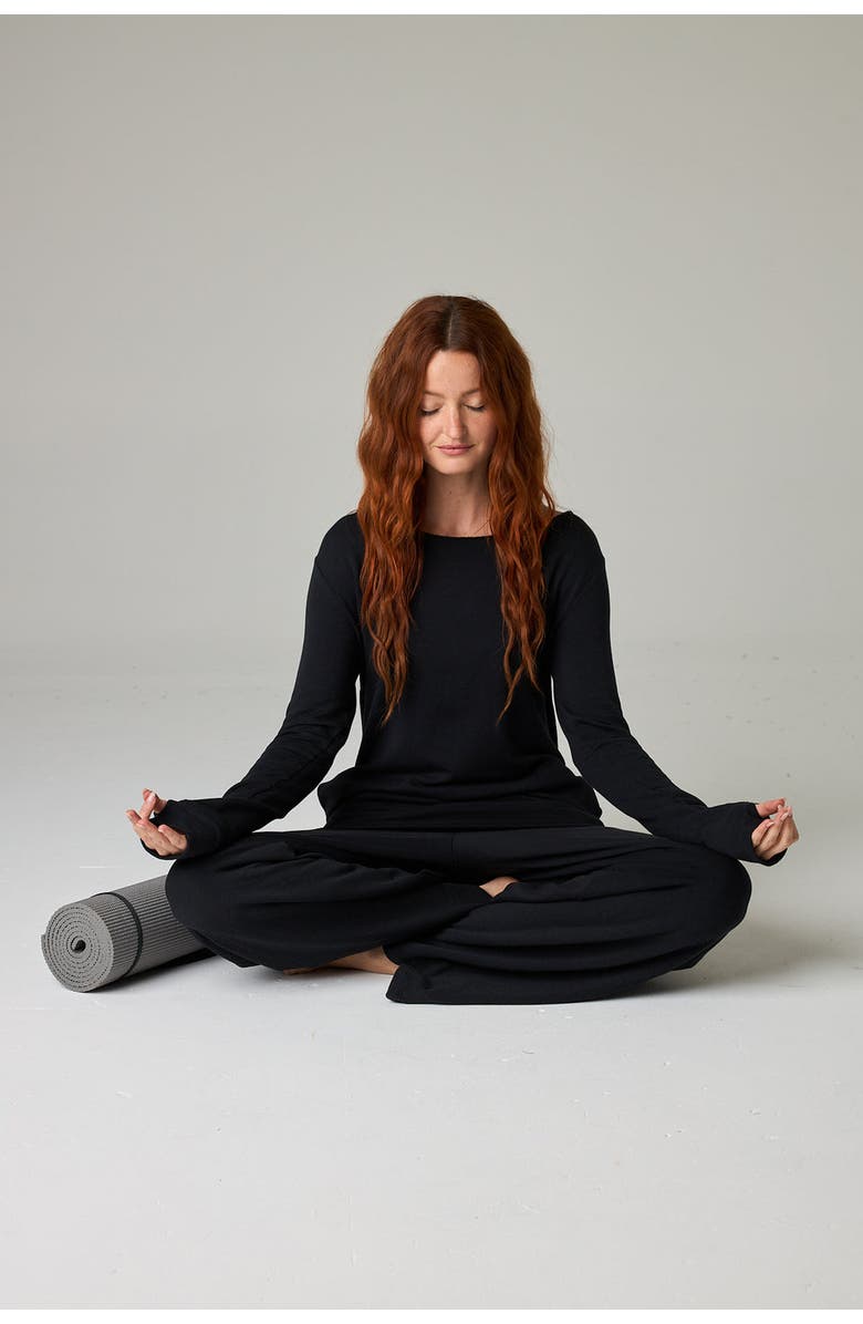 eavolu Baikal Eco-Luxe Fleece Wide-Leg Long Pant - Cloud-Soft Comfort, Alternate, color, Coal Black