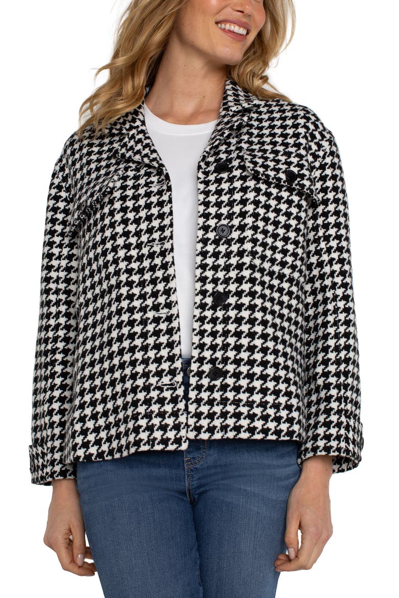 Houndstooth Check Crop Shacket, Main, color, BLACK WHITE HOUNDSTOOTH