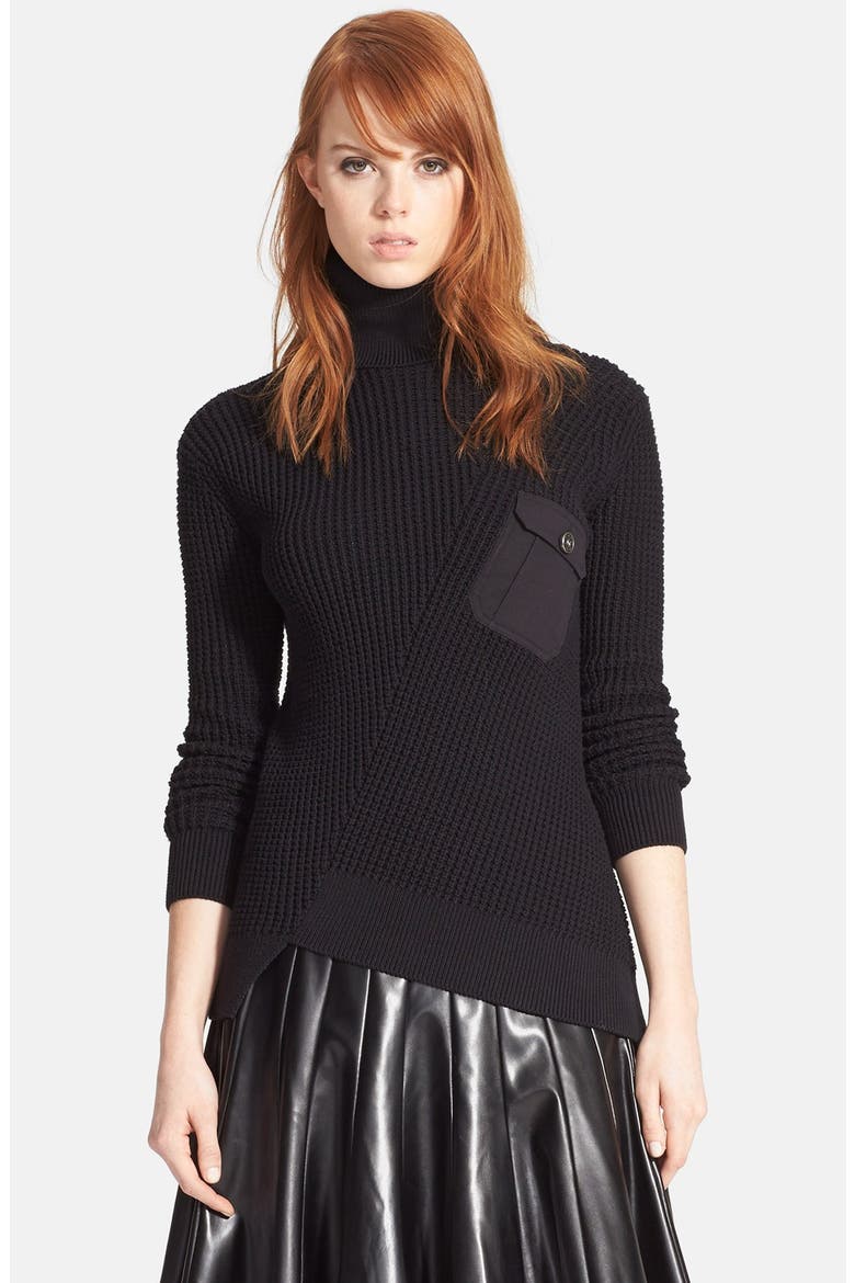 Pima Cotton & Silk Turtleneck Sweater, Main, color, BLACK