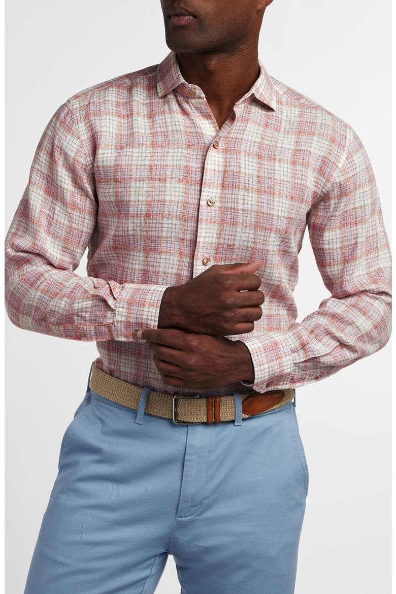 Linen Check Sport Shirt, Main, color, RED/ MULTI