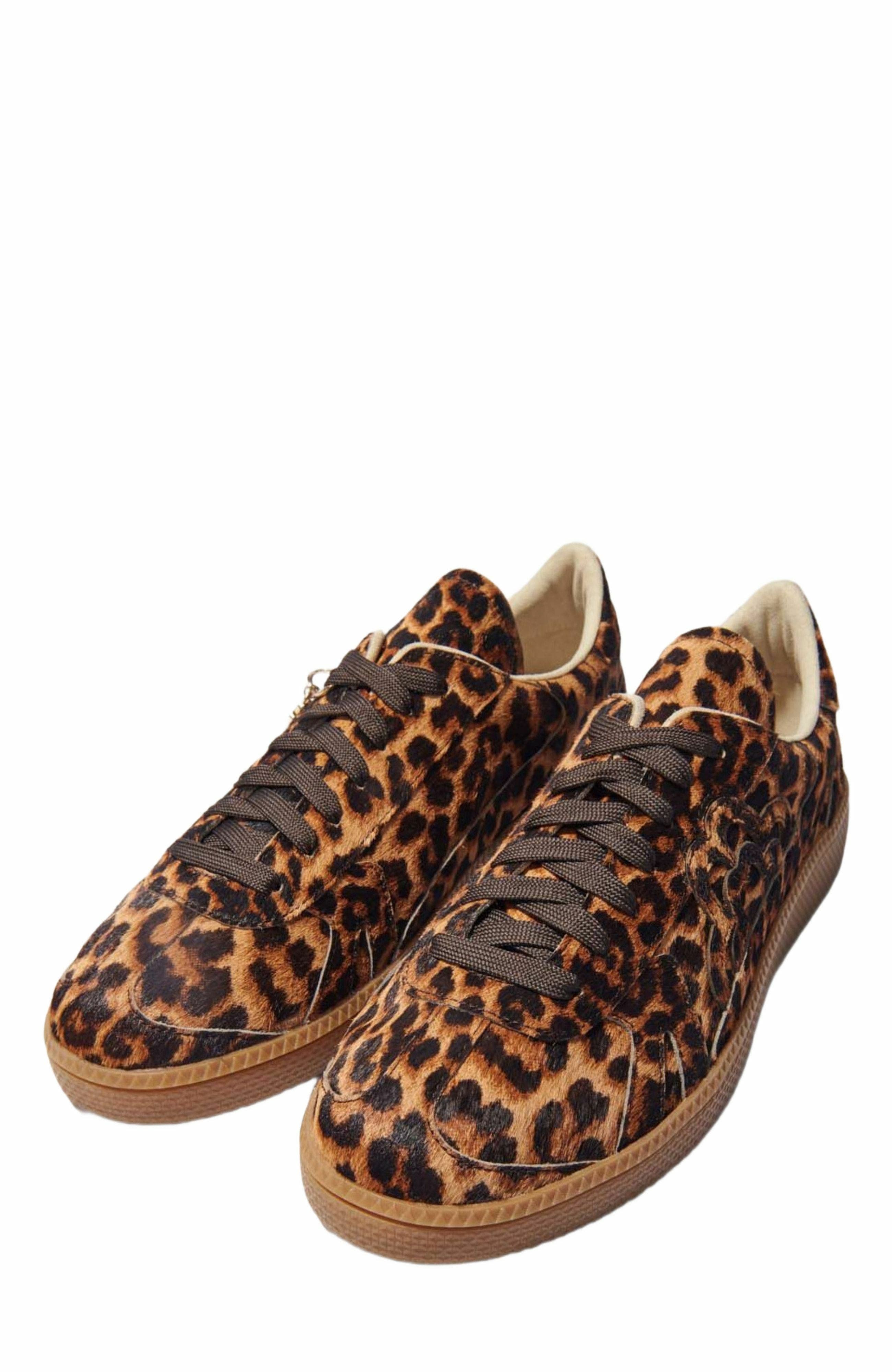 maje Leopard print leather sneakers, Alternate, color, 