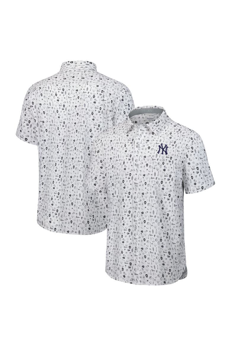 Men's Tommy Bahama  Gray New York Yankees Nova Wave Riptide Rally Camp Button-Up Short Sleeve Shirt, Main, color, Gray