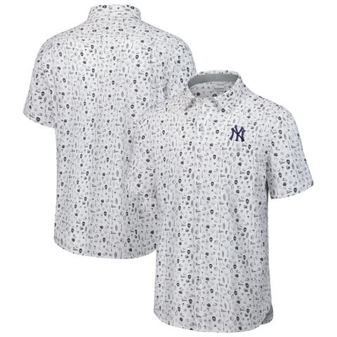 Men's Tommy Bahama  Gray New York Yankees Nova Wave Riptide Rally Camp Button-Up Short Sleeve Shirt