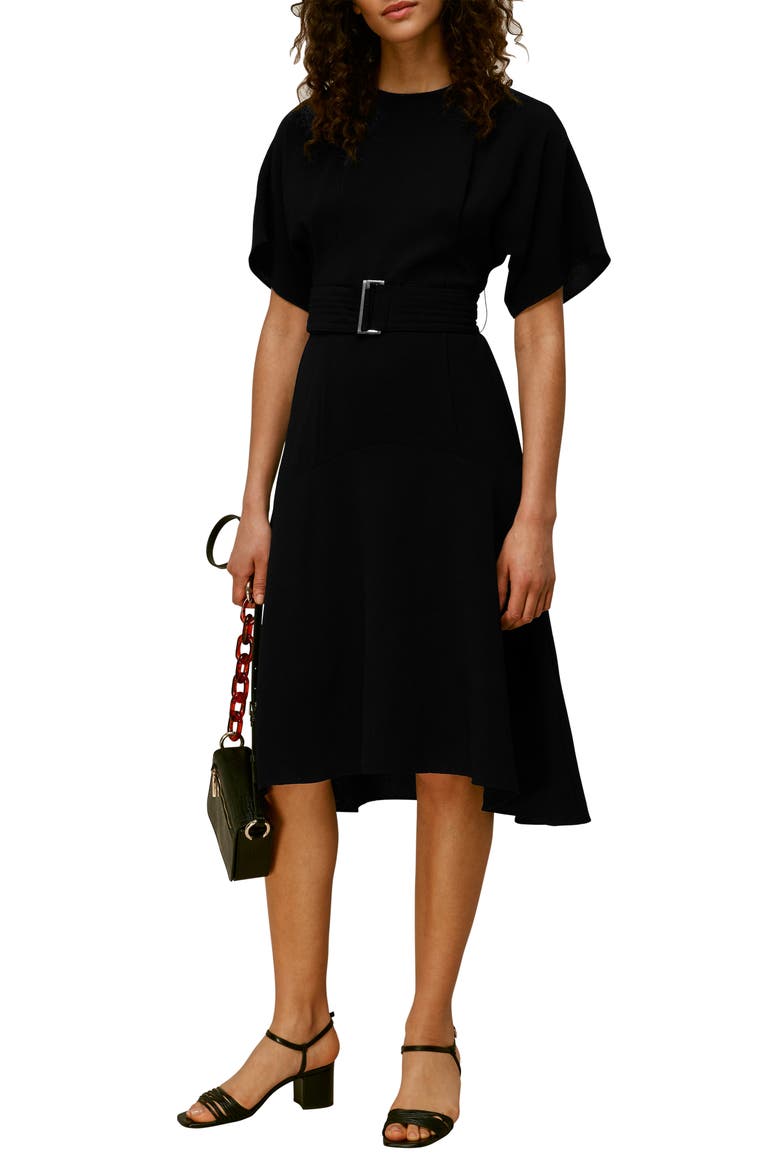 Textured Belt Dress, Main, color, BLACK