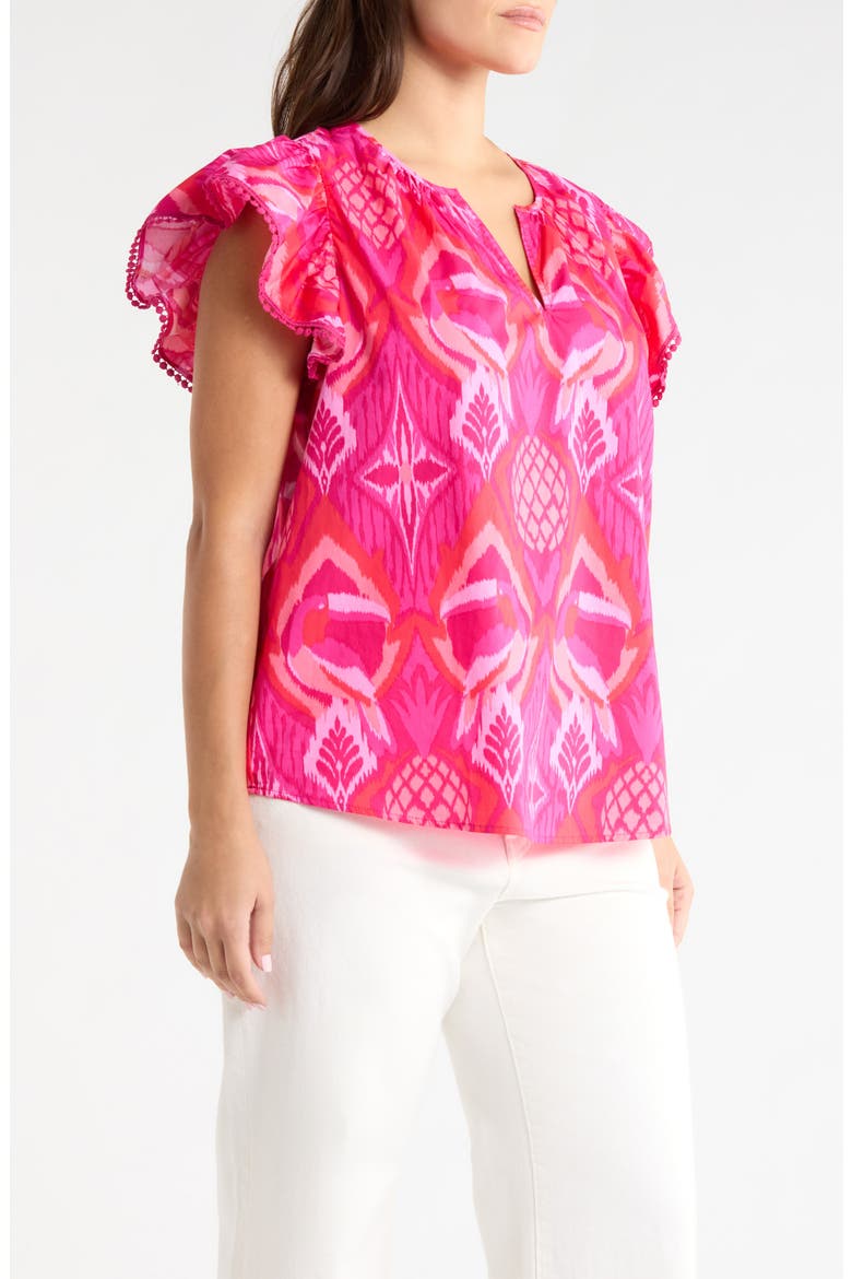 Devant Carya Ruffle Cotton Top, Alternate, color, MAGENTA-CORAL