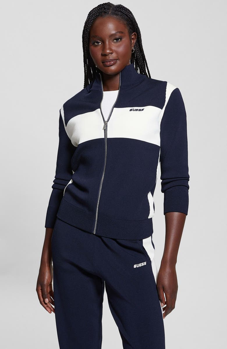 GUESS Michela Colorblock Zip Cardigan, Alternate, color, 
