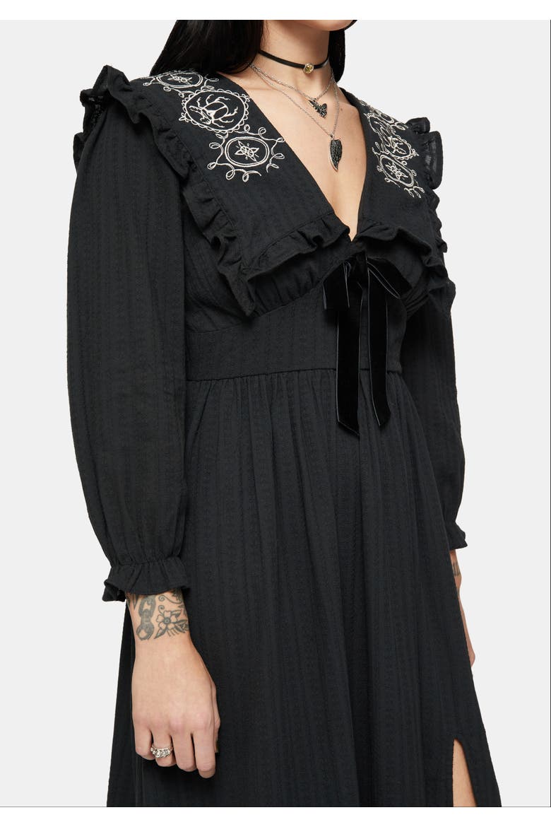 Alira Bug Embroidered Cotton Midi Dress, Alternate, color, Black
