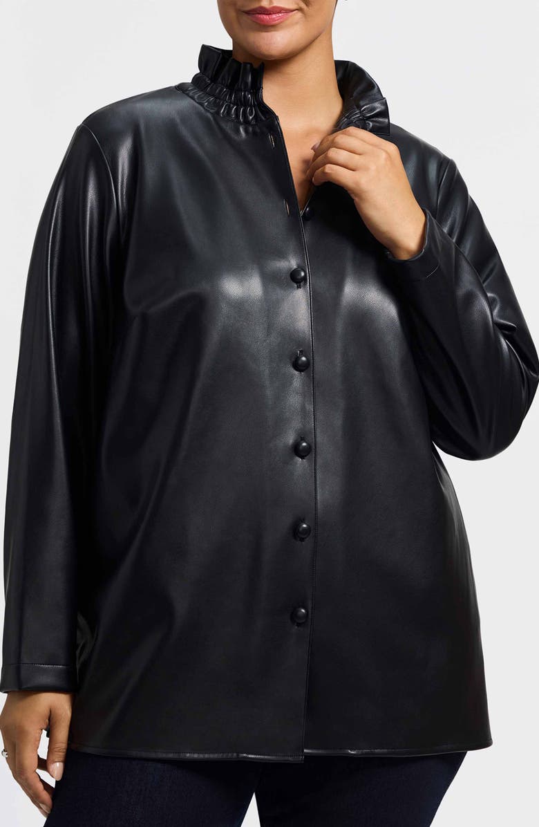 Foxcroft Carolina Faux Leather Button-Up Shirt Jacket, Main, color, Black