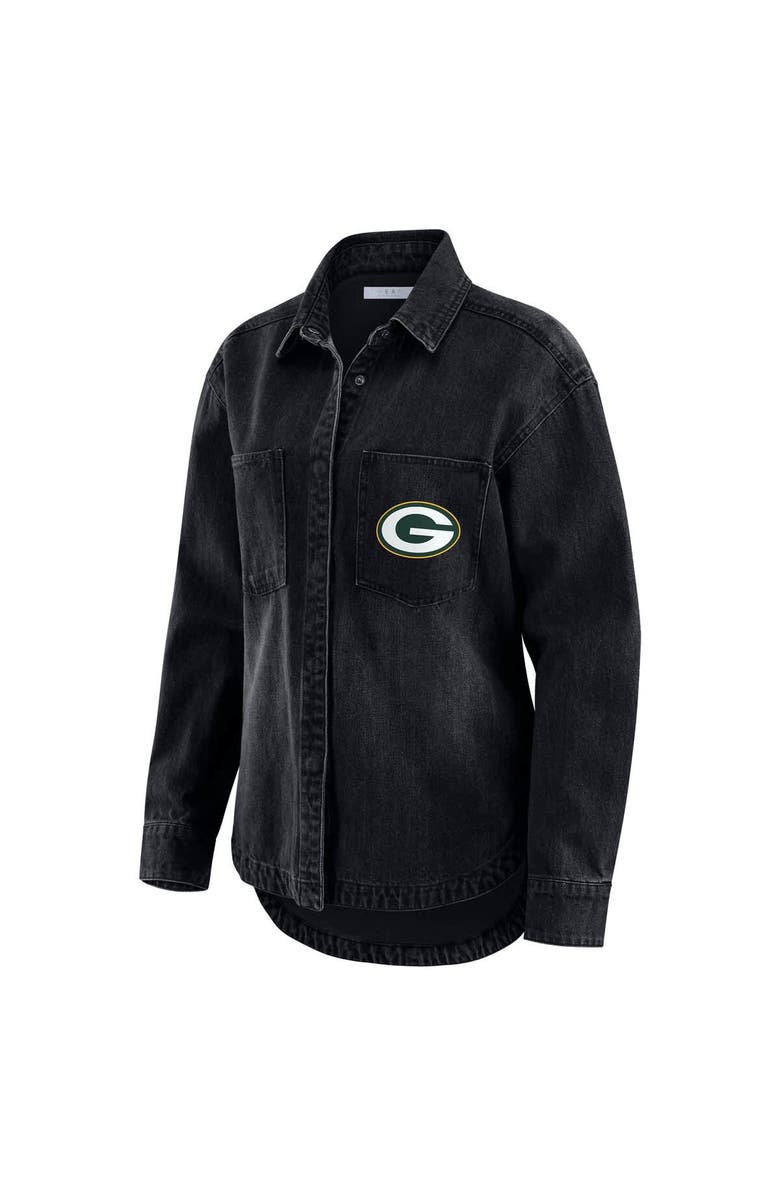 WEAR by Erin Andrews Women's WEAR by Erin Andrews Black Green Bay Packers Washed Oversized Denim Full-Snap Shacket, Alternate, color, Black