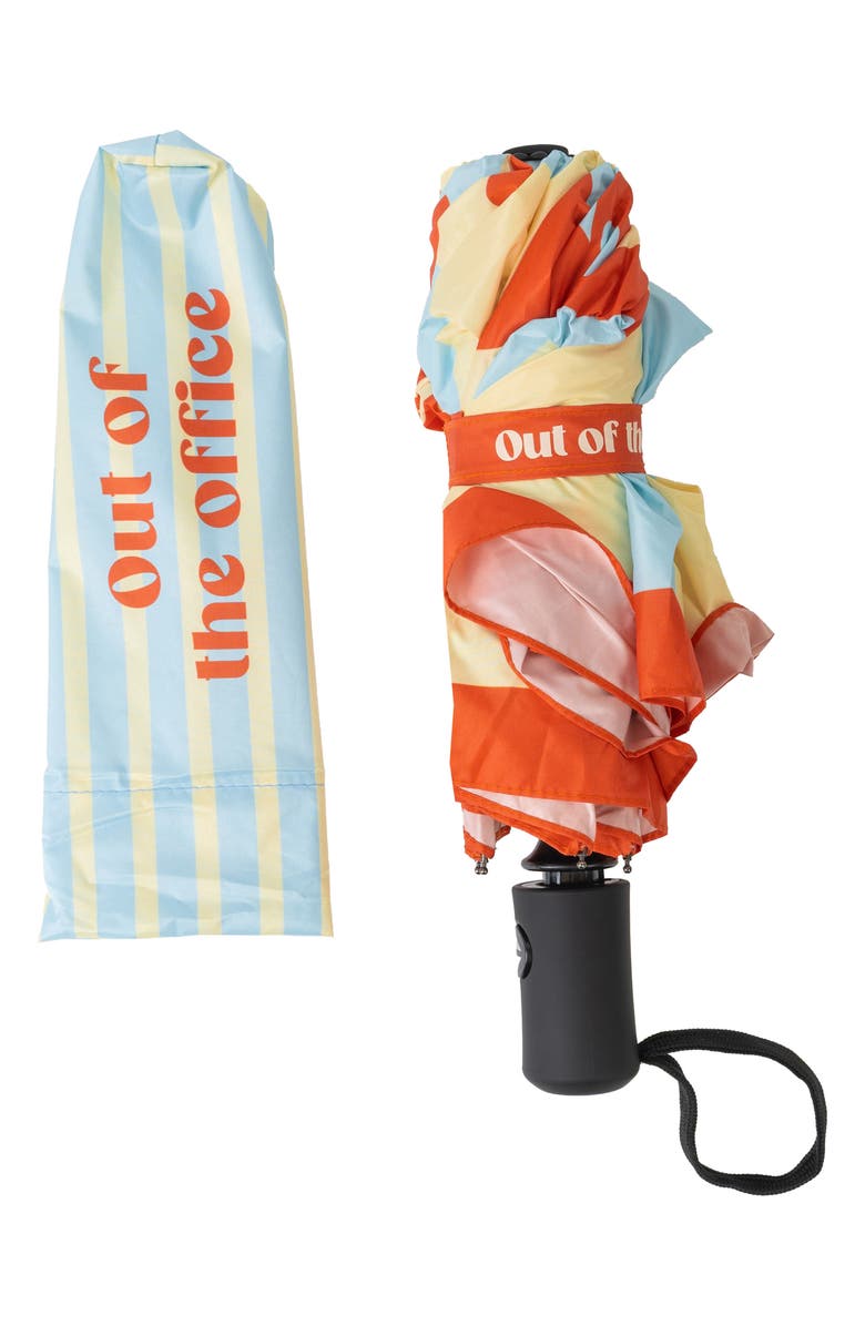 Fisura Out of Office Automatic Folding Compact Umbrella, Alternate, color, Beige/ Blue