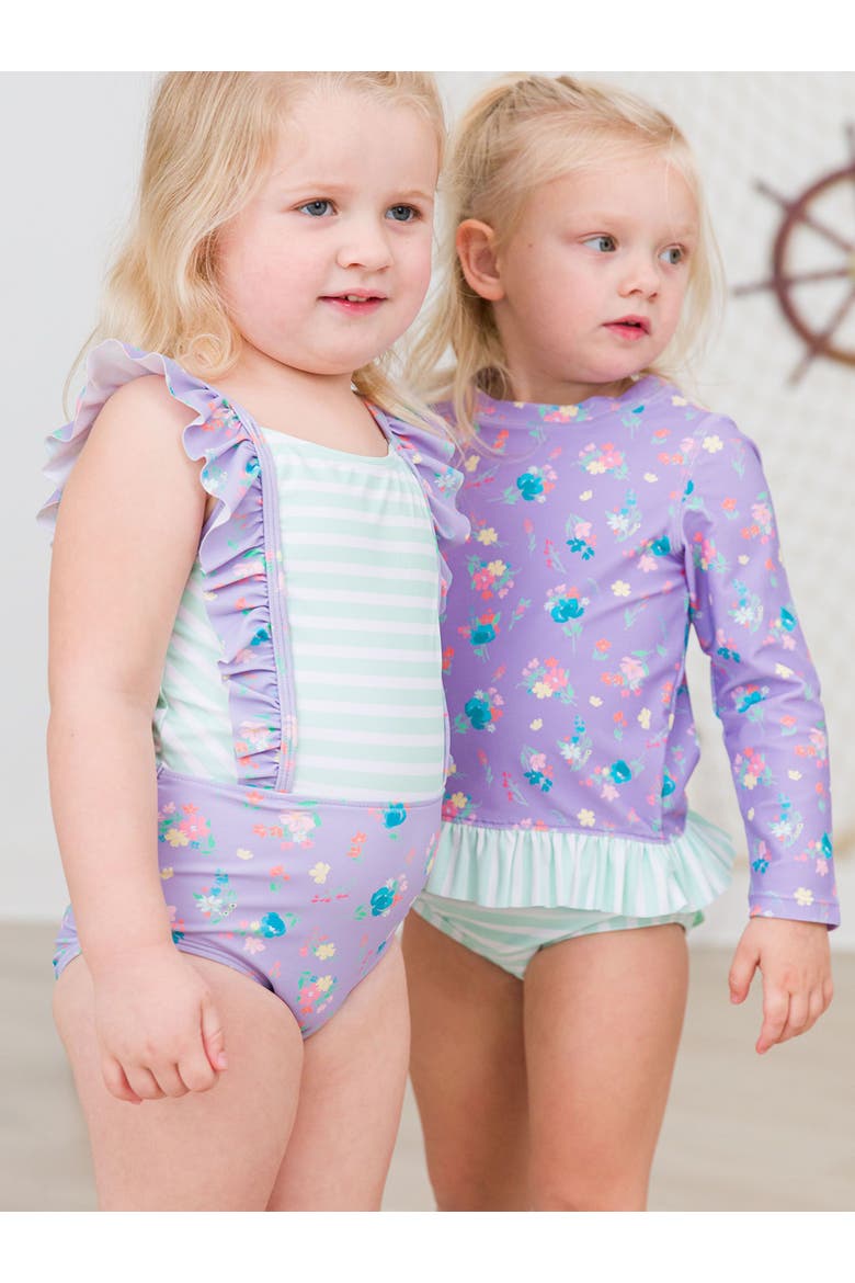 Girls UPF50+ Pinafore One Piece, Alternate, color, Purple Garden