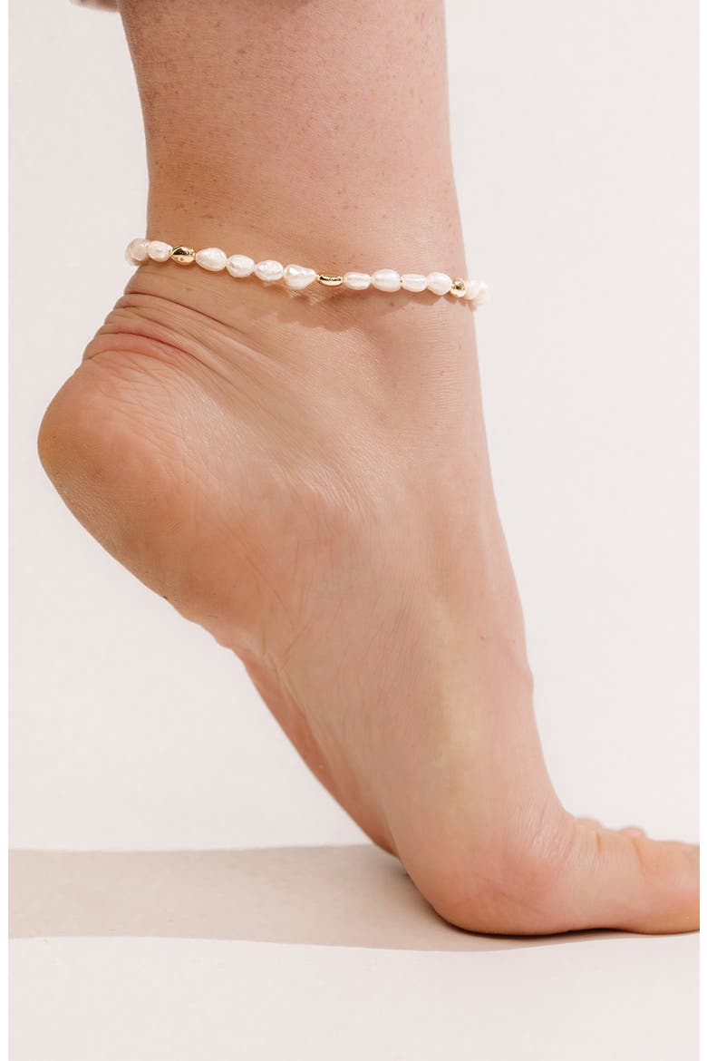 Beaded Freshwater Pearl Anklet, Alternate, color, GOLD