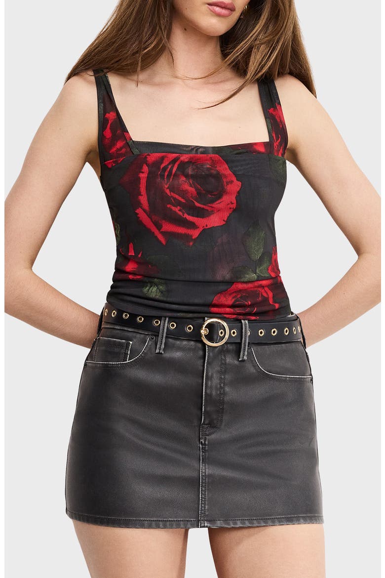 Print Mesh Bustier Top, Main, color, MOODY RED ROSES001