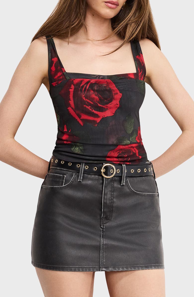 Good American Print Mesh Bustier Top, Main, color, Moody Red Roses001