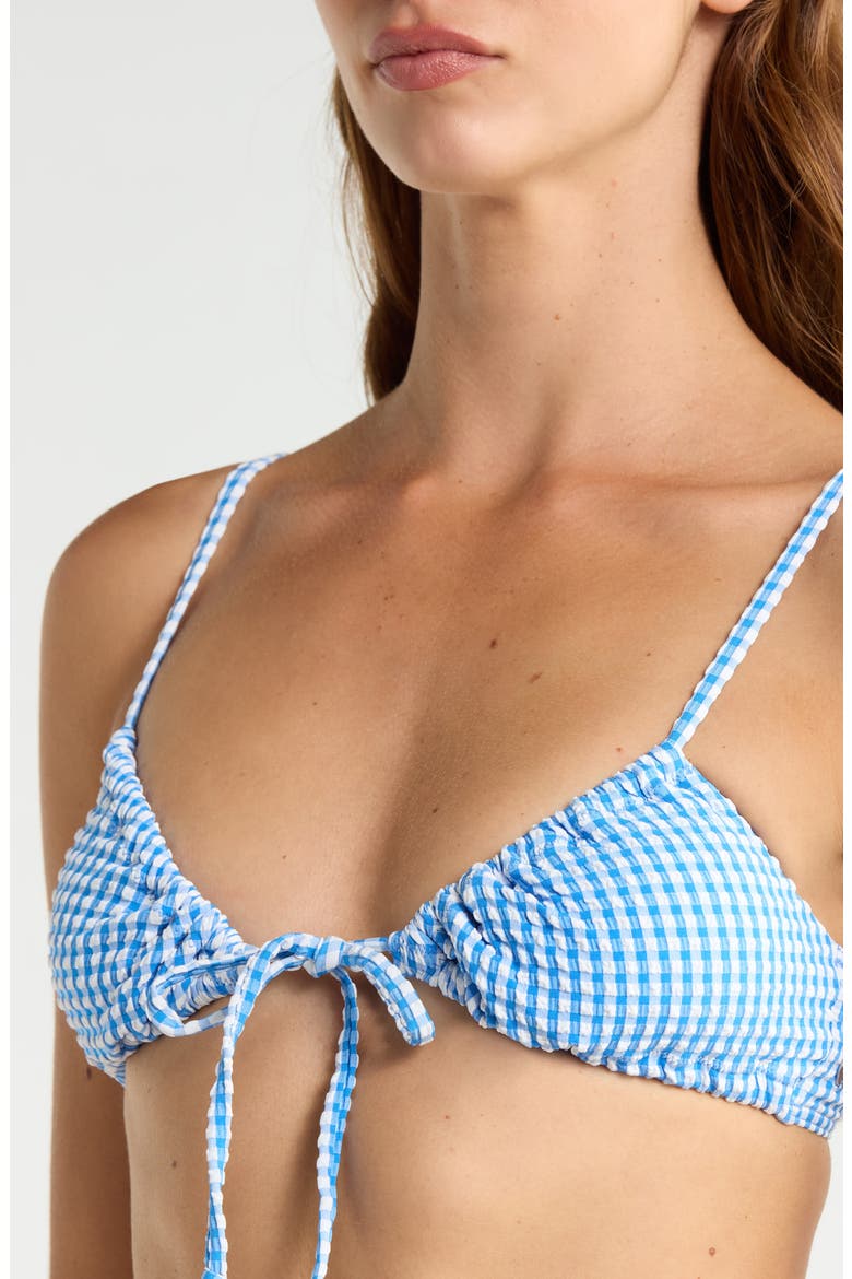 Cara Wave Check Bralette Bikini Top, Alternate, color, TRUE BLUE