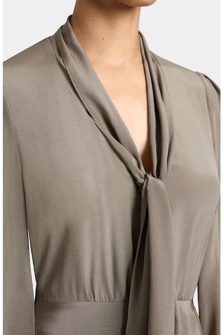 Jenn Silk Tie Neck Midi Dress, Alternate, color, SAHARA