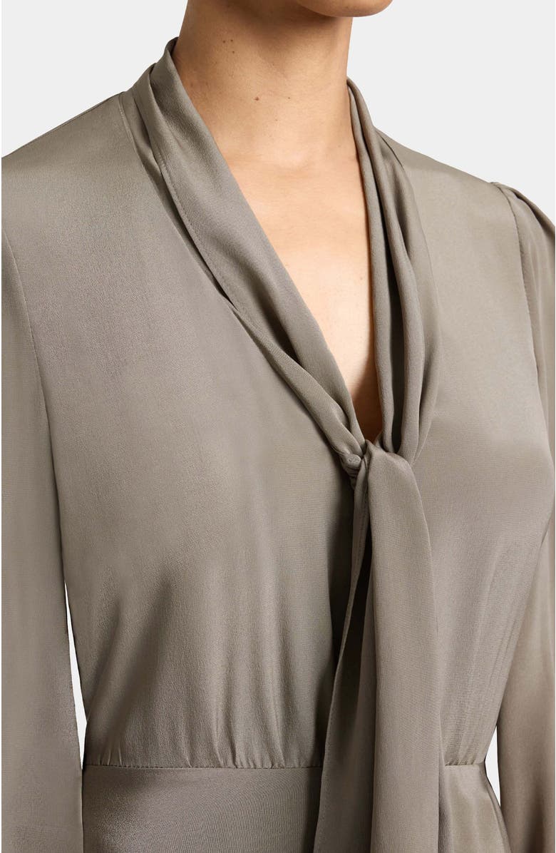 Santorelli Jenn Silk Tie Neck Midi Dress, Alternate, color, Sahara