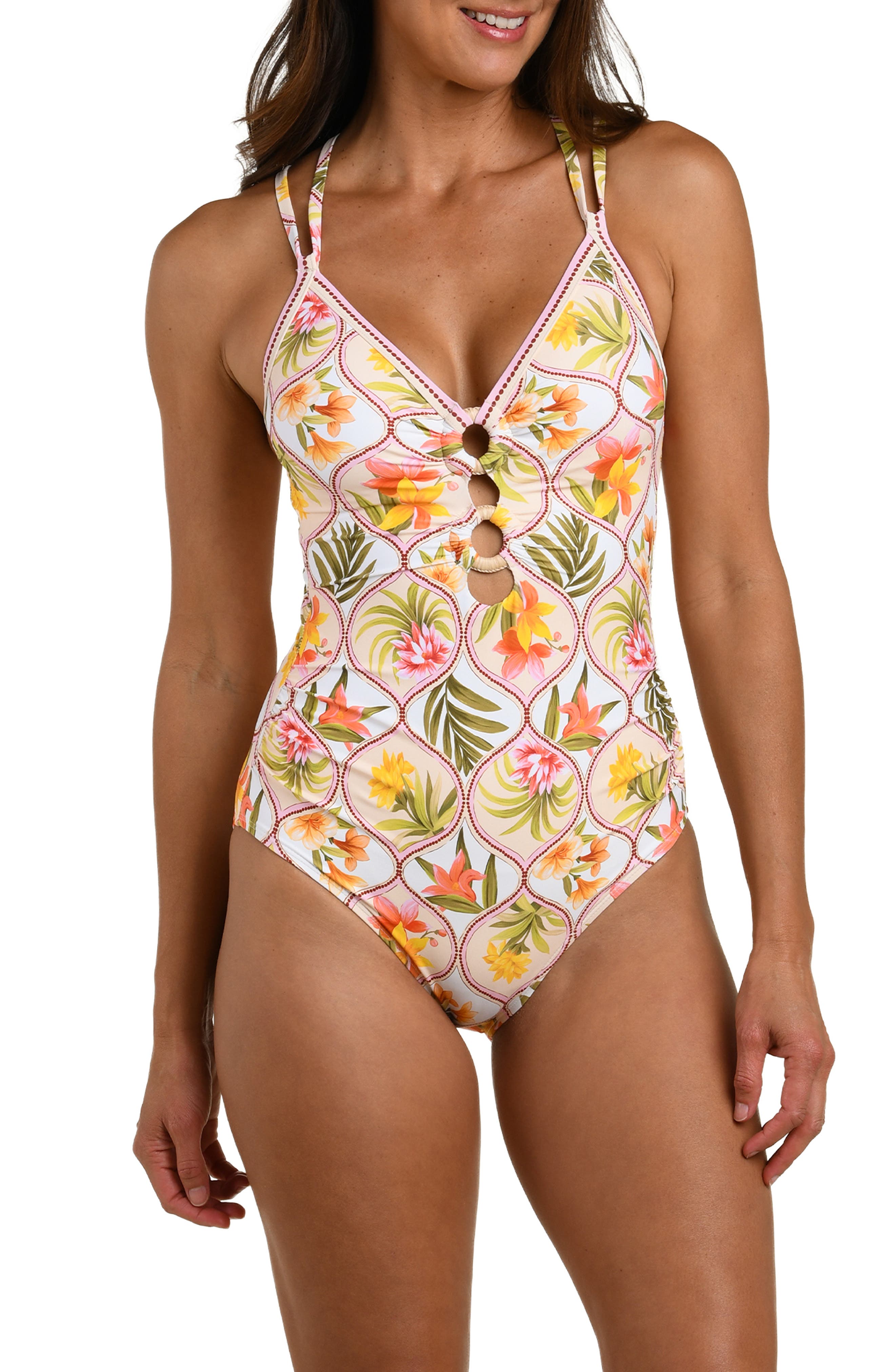 Palm Lace-Up Underwire One-Piece Swimsuit
