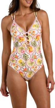 La Blanca Palm Lace-Up Underwire One-Piece Swimsuit