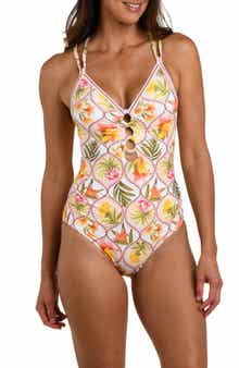 Palm Lace-Up Underwire One-Piece Swimsuit