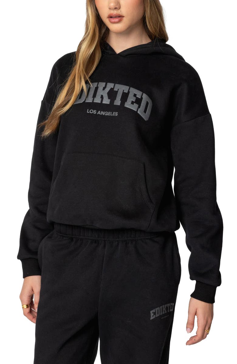 EDIKTED LA Logo Hoodie, Alternate, color, Black