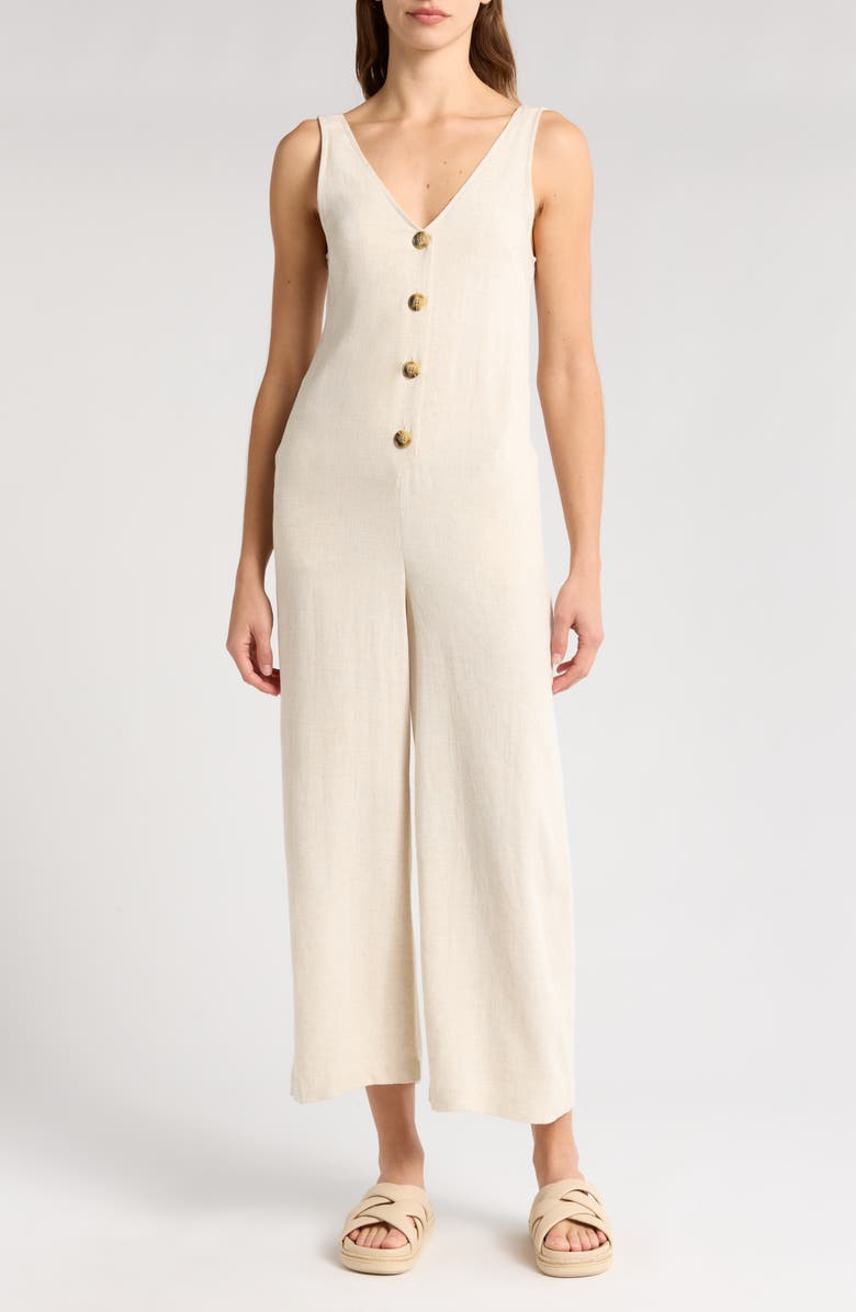 Topshop Button-Up Wide Leg Cotton Jumpsuit, Main, color, 