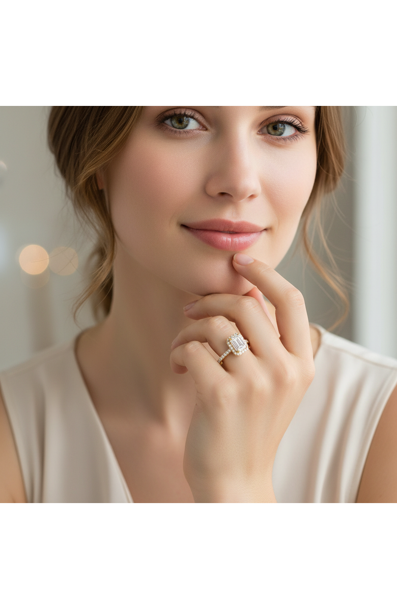 LuvMyJewelry Arpine 14K Yellow Gold Emerald Cut Lab Grown Diamond Halo Engagement Ring - 2 Ct, Alternate, color, 14K Yellow Gold