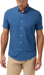 Mizzen+Main Leeward Trim Fit Navy Medallion Print Short Sleeve Button-Up Shirt