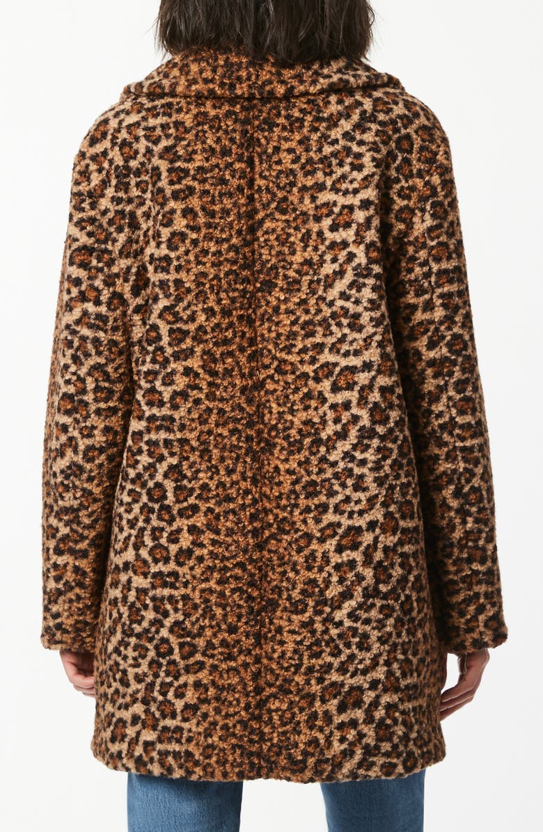 Bernardo Animal Print Double Breasted Bouclé Coat, Alternate, color, 